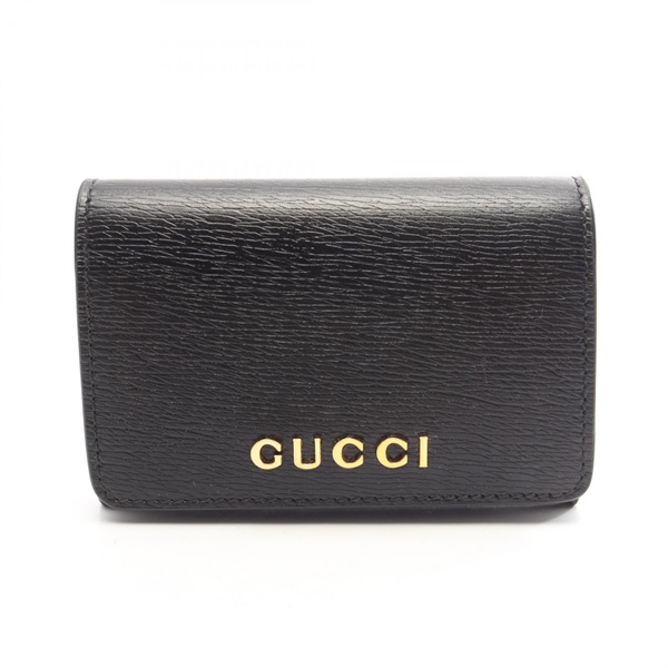GUCCI script Card Case holder 790101 leather Black Used unisex