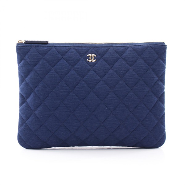 CHANEL Matelasse business clutch bag A82545 cotton Fabric Blue Used Women GHW