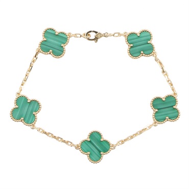 Van Cleef & Arpels Vintage Alhambra Malachite Bracelet 18KYG Gold Used Women