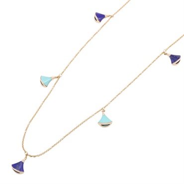 BVLGARI Diva Dream 9P Diamond Necklace 18KPG Gold Turquoise Lapis Lazuli Used