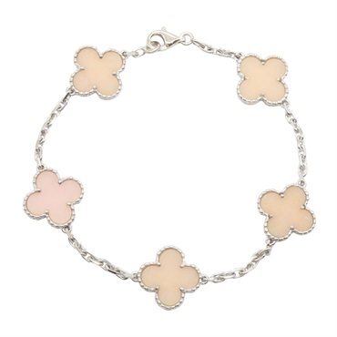 Van Cleef & Arpels Vintage Alhambra Pink Opal Bracelet 18KWG White Gold Women
