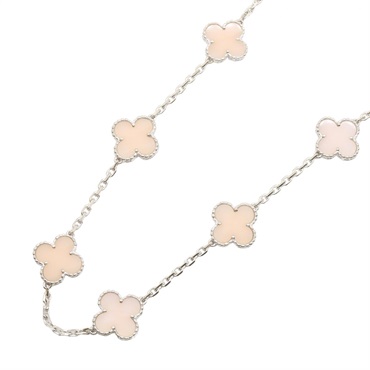Van Cleef & Arpels Vintage Alhambra Pink Opal Necklace 18KWG White Gold Women