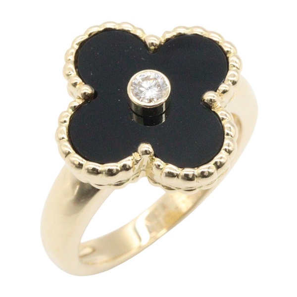 Van Cleef & Arpels Vintage Alhambra Onyx Diamond Ring 18KYG Women US #5 #49