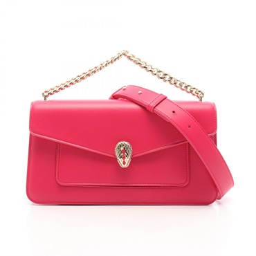 BVLGARI Serpenti Forever Chain Shoulder Handbag leather Pink GHW Used Women