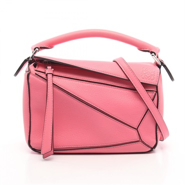 LOEWE Puzzle mini Shoulder Crossbody Handbag leather Pink Used Women