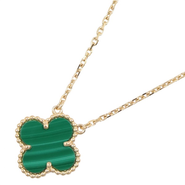 Van Cleef & Arpels Vintage Alhambra Malachite Necklace Pendant 18KYG Used Women