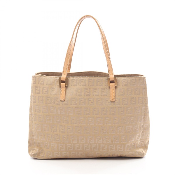 FENDI Zucchino Tote Handbag canvas leather Beige Used Women