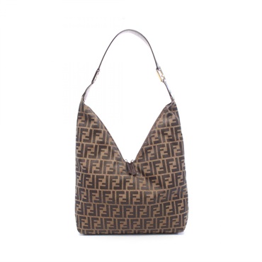 FENDI Zucca Shoulder Handbag canvas leather Brown Used Women FF