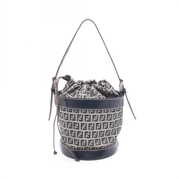 FENDI Zucchino Shoulder Bag 16325 canvas leather Navy Gray Used Women