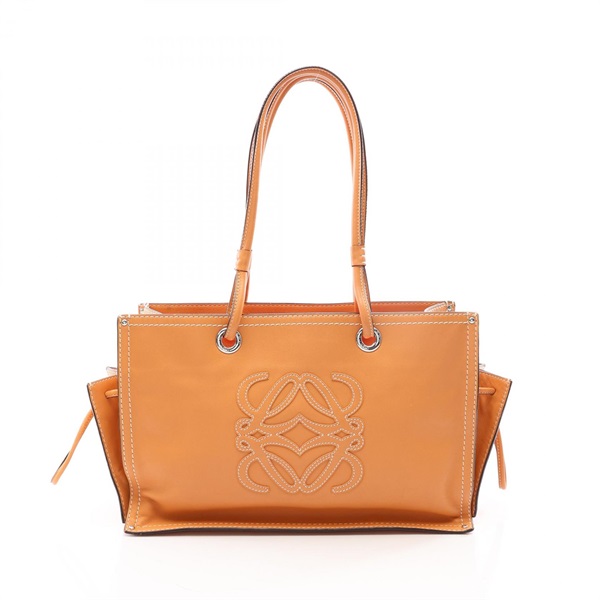 LOEWE Anagram Shopper Shoulder Tote Bag leather Brown Red Used Women