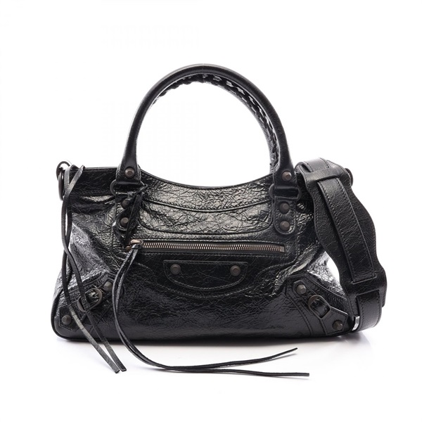 BALENCIAGA LE CITY FIRST Shoulder Handbag Leather Black Preowned Women