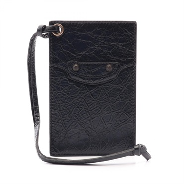 BALENCIAGA Le City Card Case 8537532ABFY1000 leather Black Preowned unisex