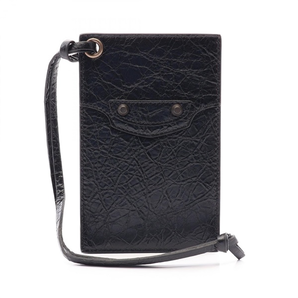BALENCIAGA Le City Card Case 8537532ABFY1000 leather Black Preowned unisex