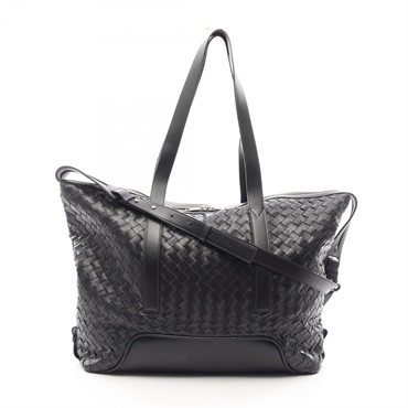 BOTTEGA VENETA Intrecciato Large Tote Shoulder Bag leather Black Used unisex