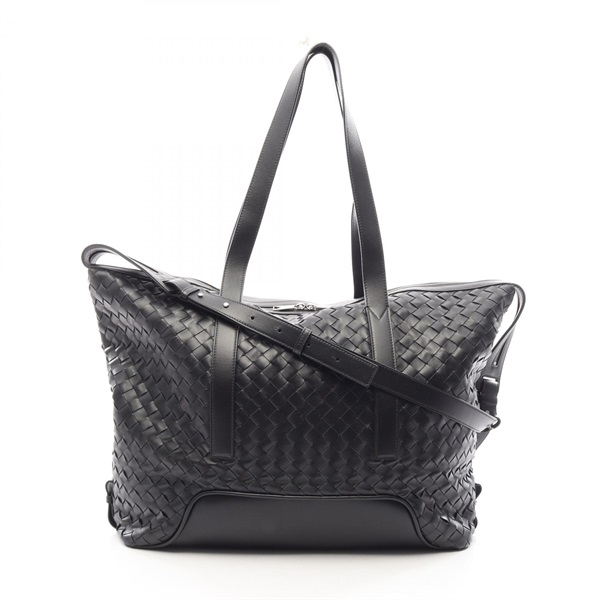 BOTTEGA VENETA Intrecciato Large Tote Shoulder Bag leather Black Used unisex