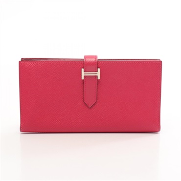HERMES Bearn Soufflet Bifold Wallet Purse Epsom leather Framboise SHW Used U