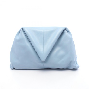 BOTTEGA VENETA Triangle flap business clutch bag leather Blue Used Women