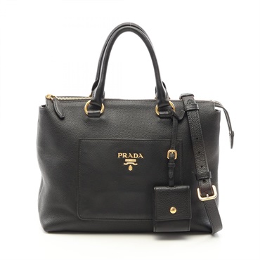 PRADA 2WAY Shoulder Crossbody Tote Handbag leather Black Used Women