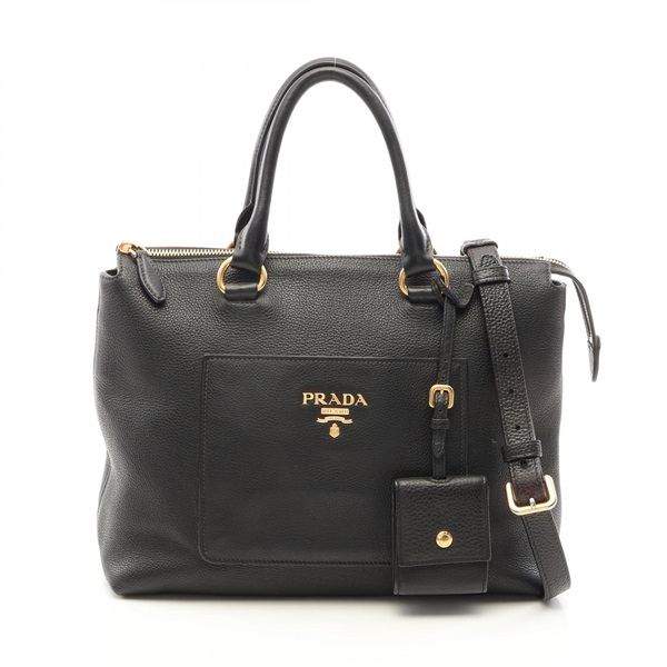 PRADA 2WAY Shoulder Crossbody Tote Handbag leather Black Used Women