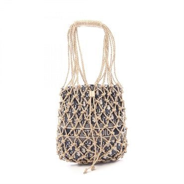 Christian Dior Oblique Shoulder Handbag Nylon Fabric Beige Navy Used Women