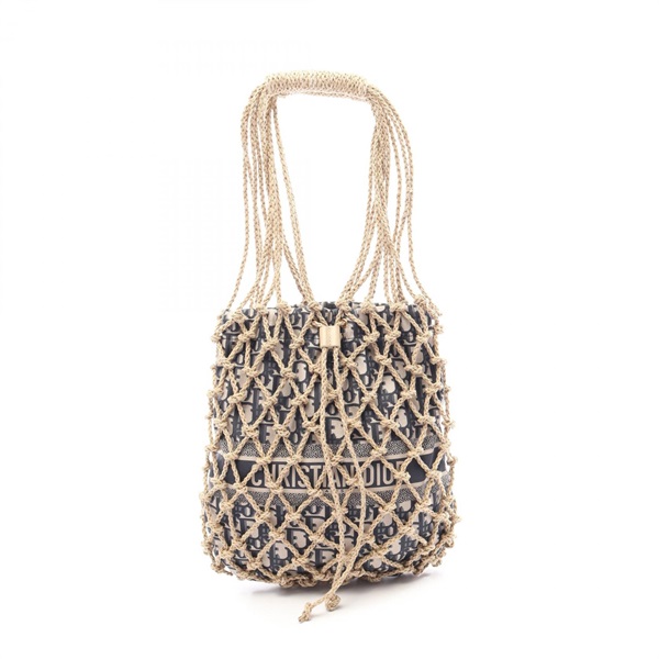 Christian Dior Oblique Shoulder Handbag Nylon Fabric Beige Navy Used Women