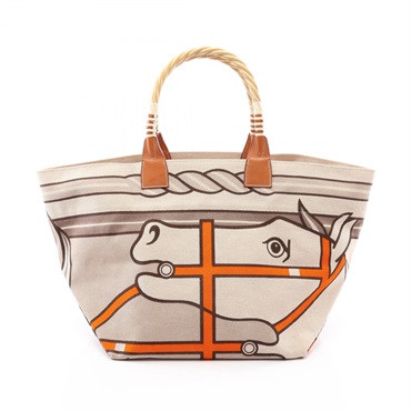 HERMES Steeple 31 Tote Bag 063088CAAA canvas leather Straw Beige Fauve Used Q