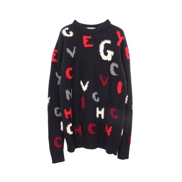 GIVENCHY logo crew neck Knitwear Sweater wool Navy Multicolor Used Women size S