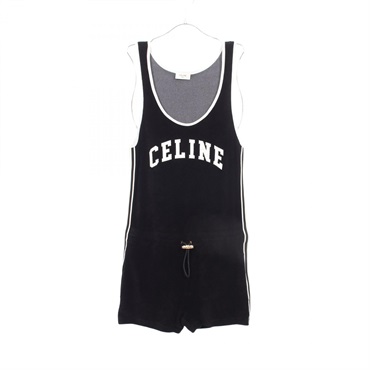 CELINE Logo Embroidery Terry cloth Overalls 2Z456061V cotton Black Used size XS