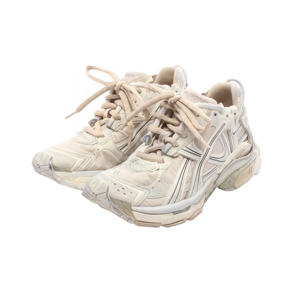 BALENCIAGA Runner Sneakers 772774 Fabric White Beige Black Used mens size 9