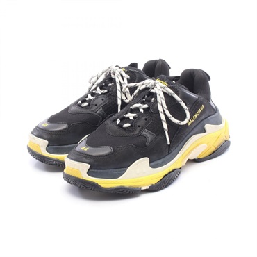 BALENCIAGA TRIPLE S Sneakers Leather Fabric Black White Yellow Used mens size 11