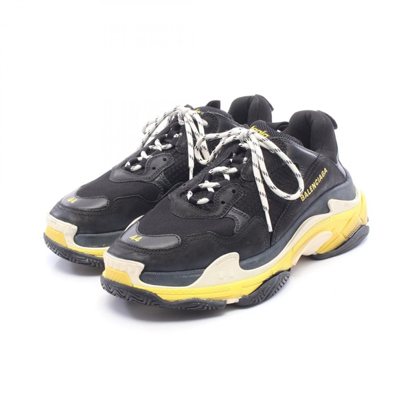 BALENCIAGA TRIPLE S Sneakers Leather Fabric Black White Yellow Used mens size 11