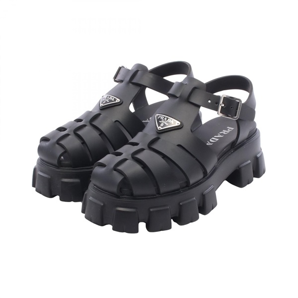 PRADA Monolith Triangle logo Sandals Shoes 2X3083 rubber Black Used mens size 7