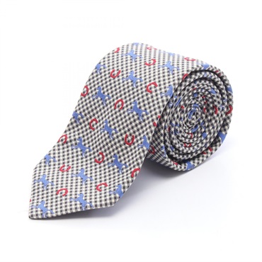 HERMES All Over Print Tie silk Black Multicolor Used mens