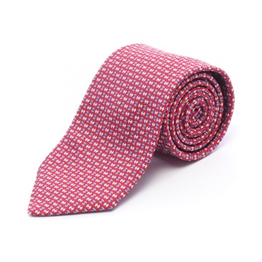 HERMES All Over Pattern handle Tie silk Red White Blue White Used mens