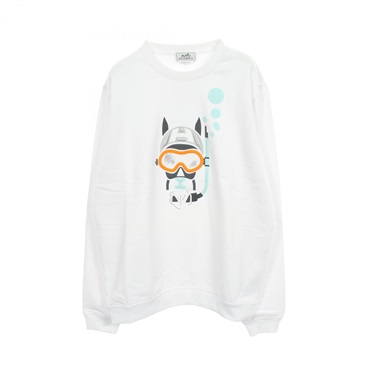 HERMES Scub'H Sweatshirt Long sleeved Top cotton White Used mens size M