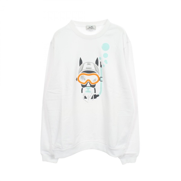 HERMES Scub'H Sweatshirt Long sleeved Top cotton White Used mens size M