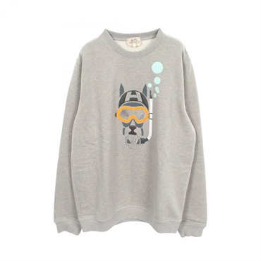 HERMES Scub'H Sweatshirt Long sleeved Top cotton Gray Used mens size L