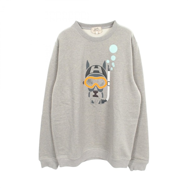 HERMES Scub'H Sweatshirt Long sleeved Top cotton Gray Used mens size L