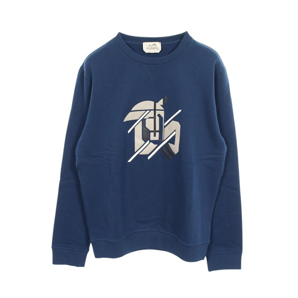 HERMES Sweatshirt Top long sleeves cotton Navy Used mens size M