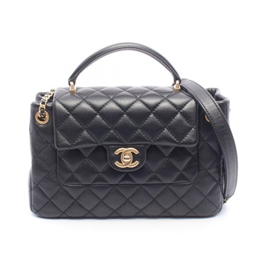 CHANEL Matelasse Top Handle chain Shoulder Bag leather leather Black Used GHW