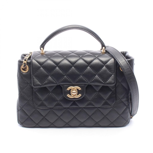 CHANEL Matelasse Top Handle chain Shoulder Bag leather leather Black Used GHW