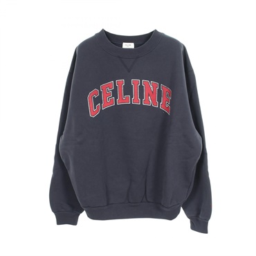 CELINE Logo print Sweatshirt Top RY0YH123307RVM cotton Navy Preowned size M
