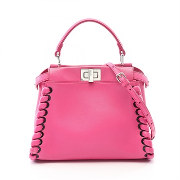 FENDI Mini Peekaboo Shoulder Crossbody Handbag leather Pink SHW Used Women
