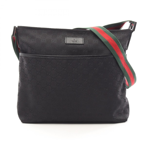 GUCCI Shelly line GG canvas Shoulder Crossbody Bag canvas leather Black Used