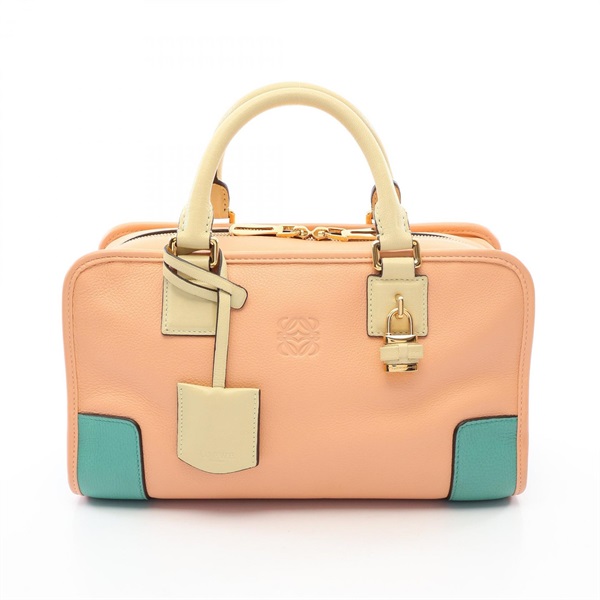 LOEWE Amazona 28 Zippered Square Handbag leather Pink Yellow Green Used Women