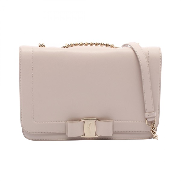 Salvatore Ferragamo Vara Ribbon Chain Shoulder Handbag leather Beige Used Women
