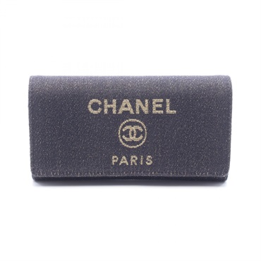 CHANEL Deauville Long Flap Wallet glitter Bifold purse canvas leather GHW Used