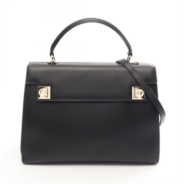 Salvatore Ferragamo Gancini Shoulder Handbag leather Black GHW Used Women