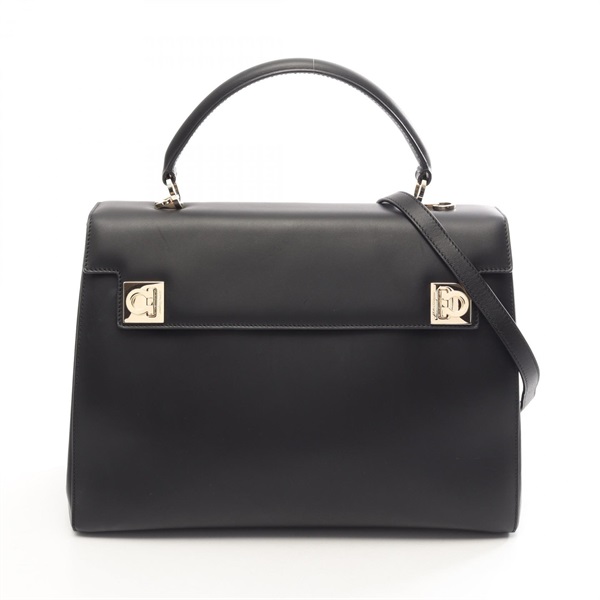 Salvatore Ferragamo Gancini Shoulder Handbag leather Black GHW Used Women