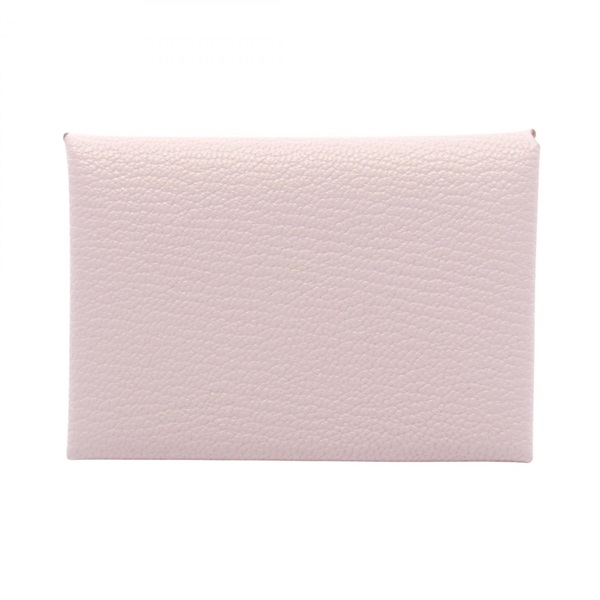 HERMES Calvi duo coin purse wallet U 082977CK Chevre leather mauve pale Used SHW